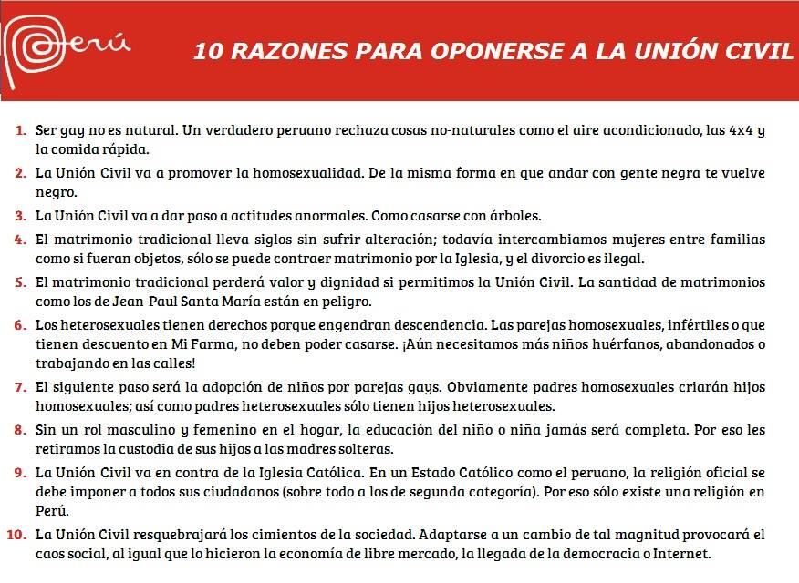 10 "razones" para oponerse a la unión civil