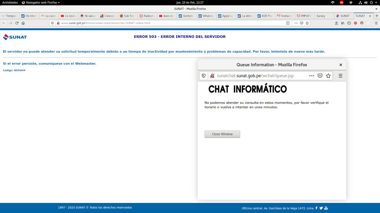 Error 503 en el chat de la SUNAT (error interno de servidor)