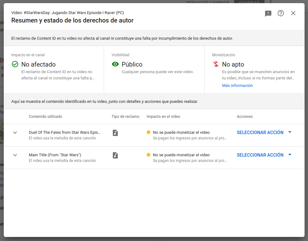 Reclamo por derechos de autor en YouTube